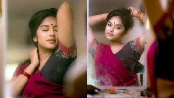 பாவாடை தாவணியில்.. ஒத்தைக் கையைத் தூக்கி.. சொக்கிப் போய் நிற்கும் ரசிகர்கள்! 