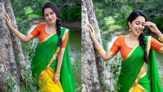 பாரதிராஜா பட ஹீரோயின் போல  பாவாடை தாவணியில் மனதை அள்ளும் மிர்ணாளினி! 