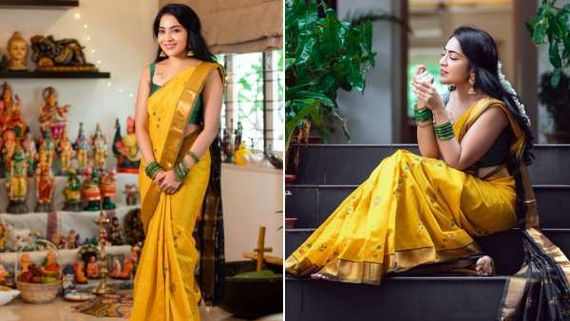 அசத்தும் காஸ்ட்யூமில் ஆயுதபூஜை வாழ்த்து... ரம்யாவின் கலக்கல் உடை! 