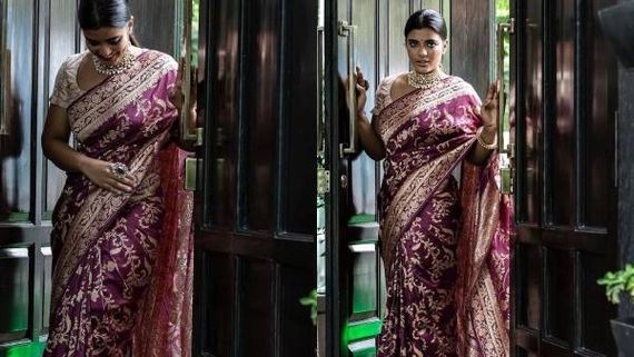  பட்டு சேலையில் அம்சமாக இருக்கும் ஐஸ்வர்யா ராஜேஷ்!