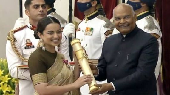 குடியரசுத் தலைவர் கையால் பத்மஸ்ரீ விருது பெற்ற நடிகை கங்கனா ரனாவத்... குவியும் வாழ்த்து! 