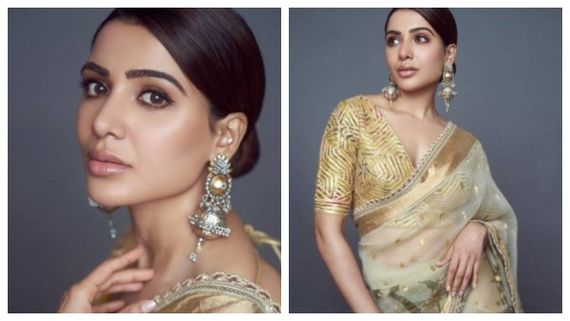 தகதக தங்கம் போல் மின்னும் சமந்தா.. ரசிகர்களை கவர்ந்திழுக்கும் அந்த சேலையின் விலை என்ன தெரியுமா?