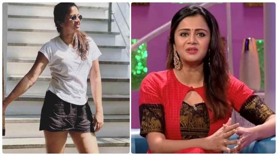 என்ன சிம்ரன் இதெல்லாம்? குட்டி டவுசரில்  தொடையழகி ரம்பாவிற்கே டஃப் கொடுத்த VJ அஞ்சனா!