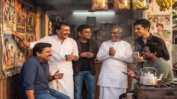 நடிகர்கள்தான் ஒன்னா போவாங்களா?.. நாங்களும் போவோம்.. ஒரே டீ கடையில் இசையமைப்பாளர்கள்.. கலக்கும் ஏஐ