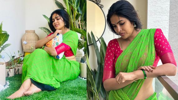 చిలకపచ్చ కోకలో బిగ్‌బాస్ దివి అరాచకం .. అలాంటి ఫోజుల్లో క్లీవేజ్ షో!