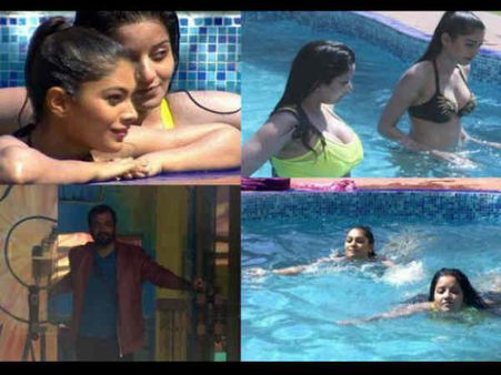 बिग बॉस 10: पूल में उतरी दो हसीनाएं...और फिसल गये बाबा