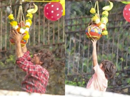 PICS: शाहरूख के घर मनी जन्माष्टमी, दही हांडी फोड़ने की कोशिश करते अबराम की तस्वीरें वायरल