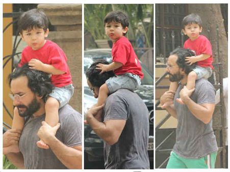 Spotted: अब्बू के कंधों पर टहलते दिखे नन्हें तैमूर अली खान, तस्वीरें वायरल