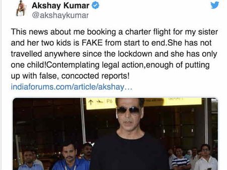 बहन के लिए पूरी फ्लाईट बुक करने की खबर पर भड़के अक्षय कुमार, किया गुस्से भरा ट्वीट