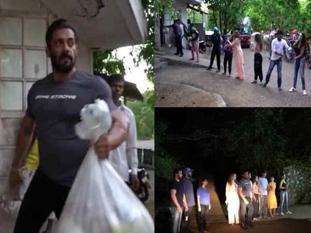 सलमान खान खुद बांट रहे हैं कोरोना राहत का सामान, इकट्ठा हो गई भीड़, उड़ी लॉकडाउन की धज्जियां