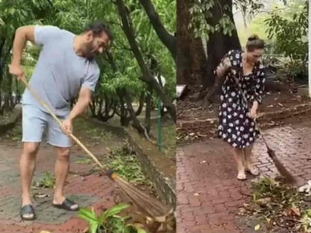 अपने फार्महाउस पर झाड़ू लगाते दिखे सलमान और यूलिया, देखिए वीडियो