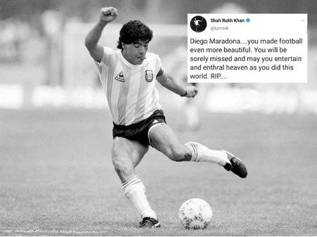 स्टार फुटबॉलर डियागो माराडोना का निधन, शाहरुख खान से लेकर अजय देवगन ने शेयर की यादें