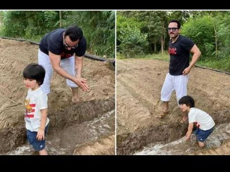 बेटे तैमूर संग खेतों में काम करते दिखे सैफ अली खान, वायरल हुईं Photos