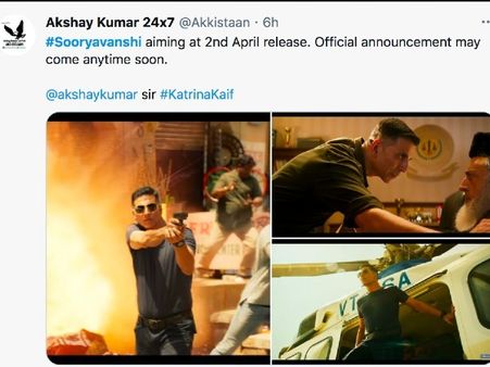 2 अप्रैल 2021 - अक्षय कुमार की सूर्यवंशी BOOKED, 100 प्रतिशत थियेटर ऑक्यूपेंसी का धमाकेदार एलान