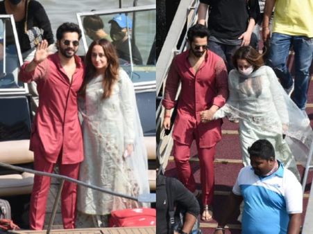 Pics: अलीबाग में शादी करने के बाद मुंबई वापस लौटे वरूण धवन और मिसेज़ नताशा दलाल धवन