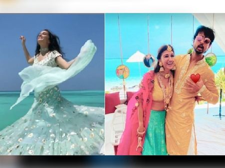 मौसी पद्मिनी कोल्हापुरी के बेटे की शादी में ब्लू लंहगे में छा गईं श्रद्धा कपूर, बॉयफ्रेंड के साथ आईं नजर -PICS