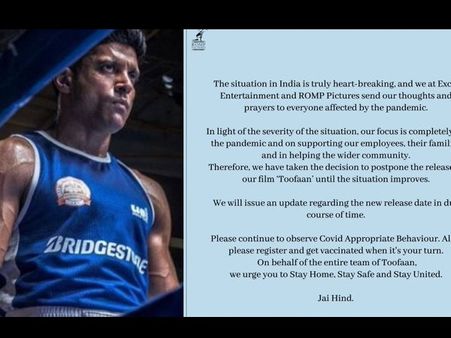 कोरोना के कहर को देखते हुए फरहान अख्तर की फिल्म तूफान की रिलीज डेट टली, ऑफिशियल स्टेटमेंट जारी