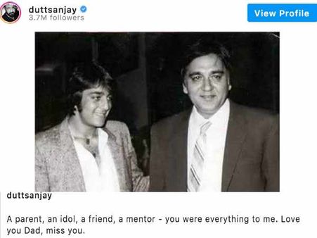 सुनील दत्त की पुण्यतिथि पर संजय दत्त ने लिखा भावुक पोस्ट, प्यार से पिता इसलिए बुलाते थे चमेली जान