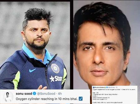 सोनू सूद ने क्रिकेटर सुरेश रैना को किया वादा - 10 मिनट में पहुंच रहा है ऑक्सीजन सिलेंडर