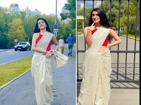 रूस की सड़क पर प्रिया प्रकाश वारियर ने साड़ी में किया बोल्ड देसी डांस, तस्वीरों में दिखा जलवा Video