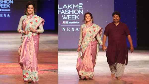 लैक्मे फैशन वीक: रैंप पर नंगे पांव चलीं तापसी पन्नू, साड़ी में बेहद खूबसूरत लगीं, देखिए तस्वीरें