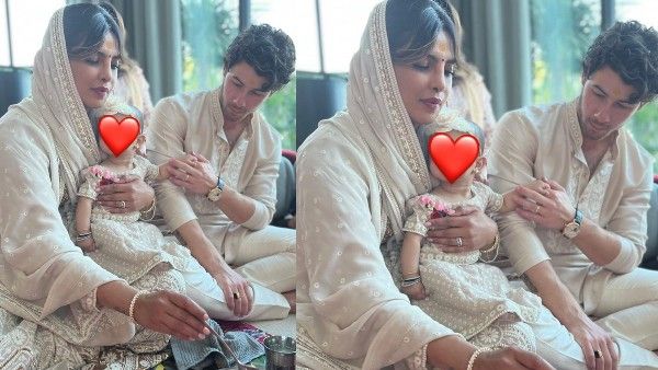 Malti Marie Chopra के साथ मम्मी प्रियंका - पापा निक की पहली दिवाली की पूजा, एक जैसे कपड़ों में नज़र आई तिकड़ी