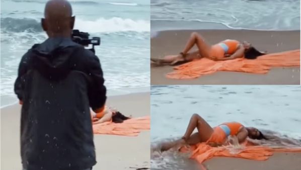 Sunny Leone बीच पर लेटकर करा रही थी फोटोशूट, अचानक आ गई तेज लहर और फिर...