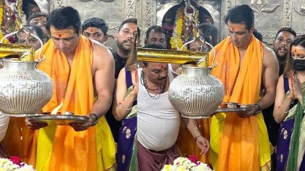 माथे पर चंदन और बदन पर पीतांबर ओढ़े महाकाल मंदिर पहुंचे Sonu Sood, लोग बोले- हर हर महादेव