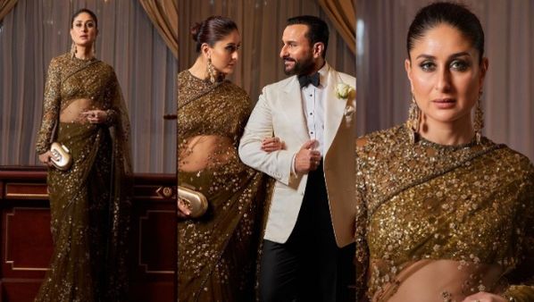 Saif Kareena Photos: जालीदार गोल्डन साड़ी पहने पटौदी बेगम ने नवाब सैफ संग दिखाया कातिल अंदाज, फिदा हुआ जमाना