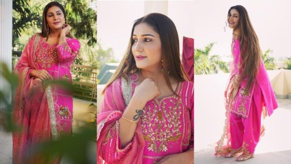 गुलाबी सूट में सपना चौधरी ने कंधे से सरकाया दुपट्टा, हैवी फिगर देख लोग भरने लगे आहे