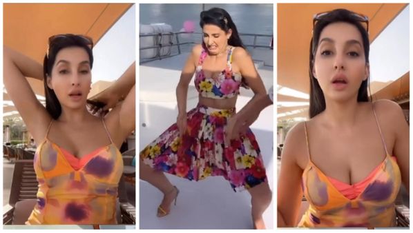 बैठी-बैठी ऐसी डोलीं नोरा फतेही, स्ट्रैपी ड्रेस में ऐसी हरकत करते देख लोग बोले- अरे दिखाना क्या चाहती हो