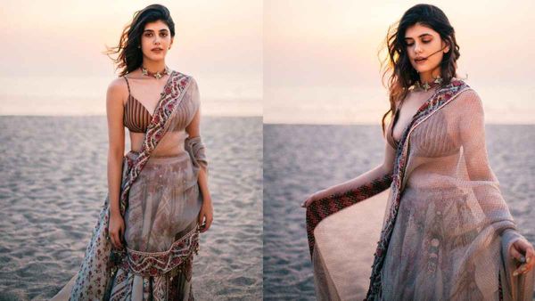 ब्रा दिखाने के चक्कर में खिसका दी साड़ी, रेत में खड़े होकर Sanjana Sanghi ने की ऐसी हरकत!