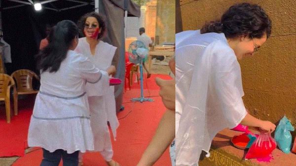 Kangana Ranaut ने फिल्म के सेट पर स्टाफ के साथ खेली होली, लोग बोले- 'मलिका-ए-हिन्दोस्तान'