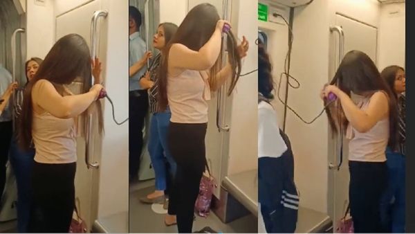 VIDEO: दिल्ली मेट्रो में खुला लड़की का ब्यूटी पार्लर, इस हालत में तैयार होती दिखी लड़की कि...
