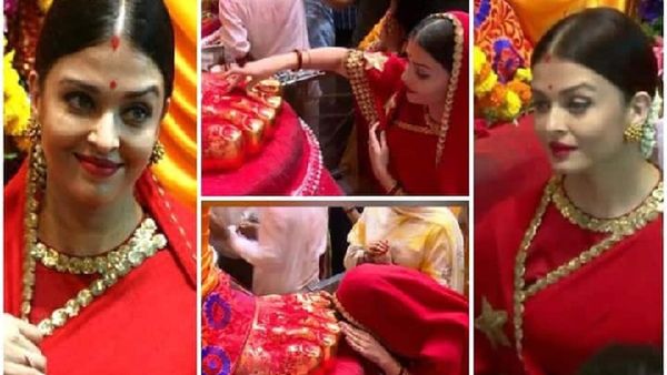 लालबाग के राजा के पैरों से सिंदूर लेकर ऐश्वर्या राय ने भरी थी अपनी मांग, सुर्ख साड़ी में बच्चन परिवार की बहू..