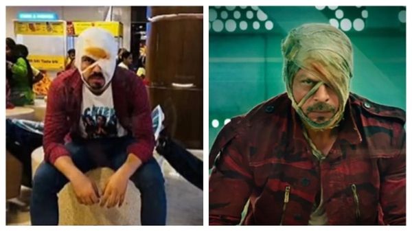 VIDEO: सिर और मुंह पर पट्टी बांध 'जवान' की टिकट खरीदने पहुंचे फैंस, वायरल हुआ ये वीडियो