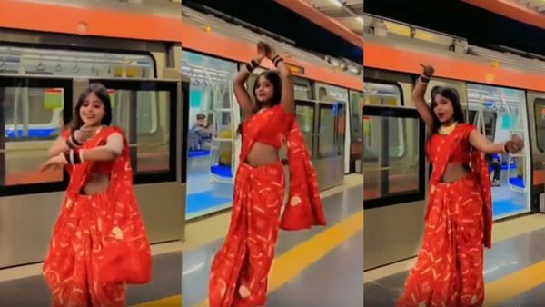 Delhi Metro का एक और अतरंगी वीडियो आया सामने, स्टेशन पर साड़ी पहन लड़की ने भोजपुरी गाने पर मटकाई कमरिया