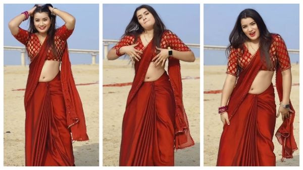 Bhabhi Dance Video: सुर्ख लाल साड़ी में भोजपुरी गाने पर थिरकी भाभी, लोग बोले- 'गर्दा मचा दिया...'