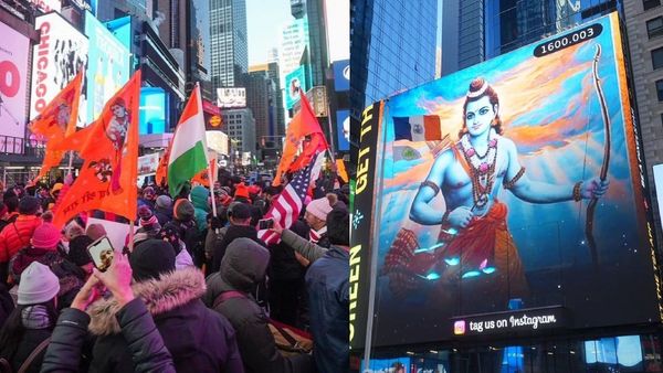 Times Square पर भी राम राम.. भगवा झंडे लेकर पहुंचे भारतीय हिंदू, खूब बंटे लड्डू, प्राण प्रतिष्ठा पर जश्न!