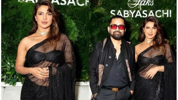 Priyanka Chopra Photos: विदेश में काली साड़ी पहने निकली प्रियंका चोपड़ा, जरा से ब्लाउज से कर दिया खेल