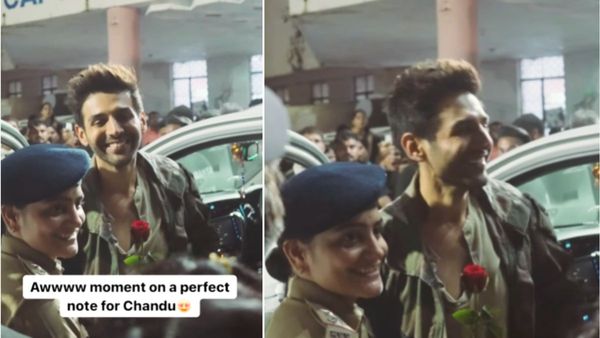 VIRAL VIDEO: कार्तिक आर्यन को देख फिदा हुई महिला अफसर, ड्यूटी छोड़ भरी भीड़ में दिया गुलाब का फूल