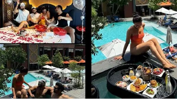 बिकिनी पहन पूल में दोस्तों संग किया एन्जॉय, काटा बर्थडे केक, लोग बोले- तीन-तीन मर्दों के साथ...