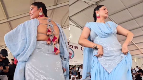 नीले रंग का डीप नेक सूट पहन सपना चौधरी ने हरियाणवी गाने पर मटकाई कमर, देखने वालों ने जमकर बजाईं तालियां
