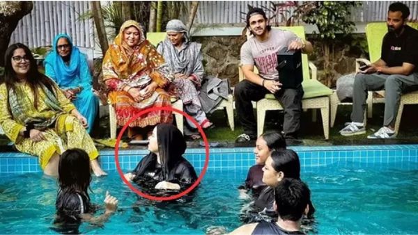 बुर्का पहने पूल में उतर गई शोएब इब्राहिम की बहन, बुरी तरह भड़के लोग बोले- कपड़े उतार कर...