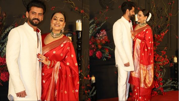 रिसेप्शन में लाल रंग की साड़ी में कमाल की दिखीं Sonakshi Sinha, सफेद शेरवानी में हैंडसम दिखे Zaheer Iqbal