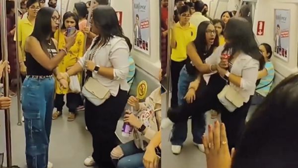 'मेरे को मारा, जेल जाएगी..' Delhi Metro में फिल्मी डायलॉगबाजी के साथ भिड़ गईं दो लड़कियां, Video Viral!