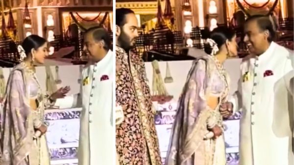 VIRAL: सरेआम बहू राधिका मर्चेंट ने झटका ससुर मुकेश अंबानी का हाथ, हजारों कैमरों के सामने कान में कही ये बात...