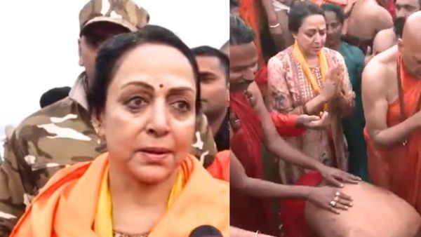 महाकुंभ में मची भगदड़ के बीच हेमा मालिनी ने किया जल्दी-जल्दी स्नान,फिर बाबा रामदेव संग मारती दिखीं ठहाके Video