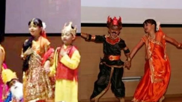 Aaradhya Bachchan Video: आराध्या बच्चन बनी सीता माता, रावण बन ले भागा स्कूल का बच्चा, राम बना ये खान