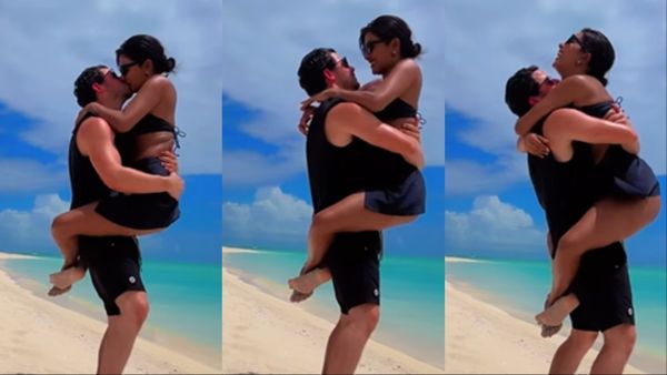Priyanka Chopra भागकर आईं और Nick Jonas ने उन्हें बाहों में पकड़ लिया, बीच पर ही शुरू कर दिया रोमांस